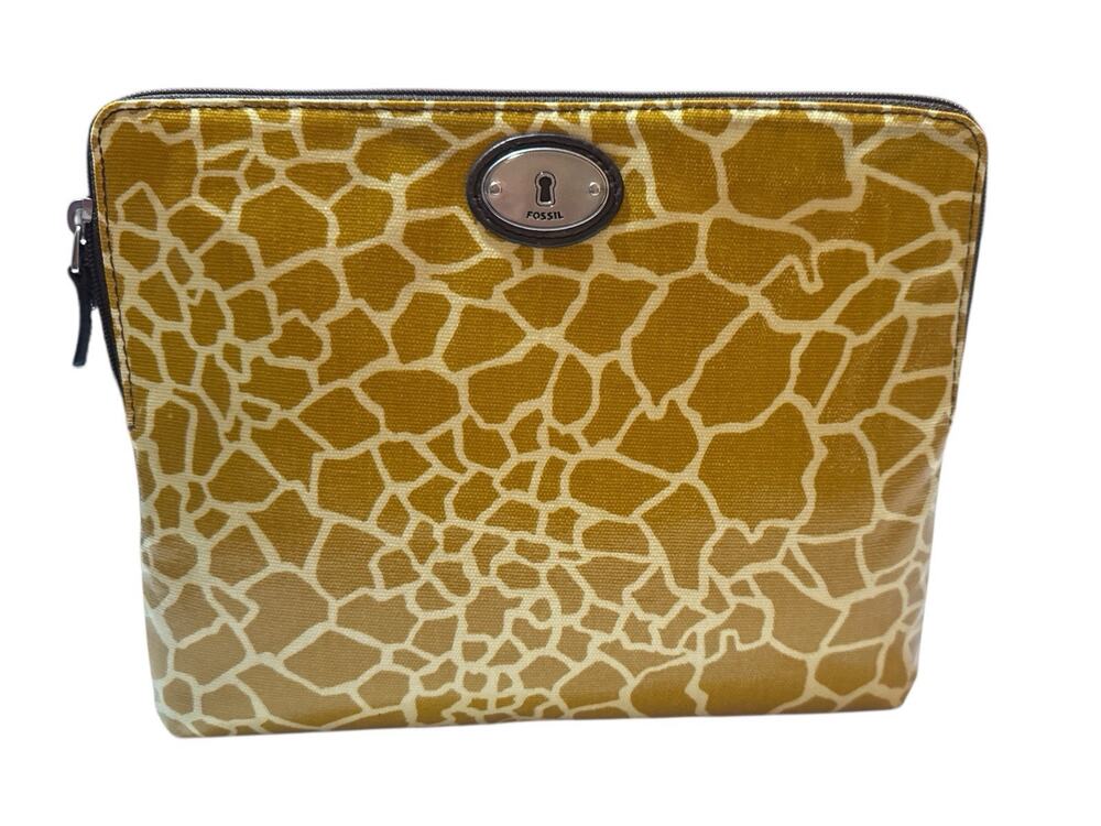 Fossil KeyPer Leather Giraffe Print Zip Pouch Makeup Bag Travel Organizer Clutch